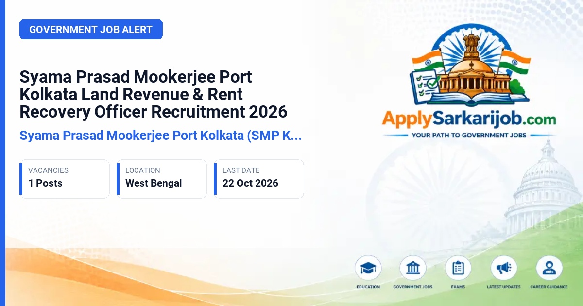 Syama Prasad Mookerjee Port Kolkata (SMP Kolkata) - Land Revenue & Rent Recovery Officer Official Notification Poster & Schedule