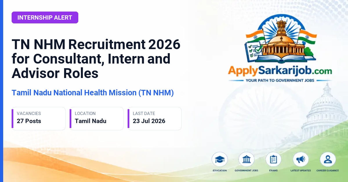 Tamil Nadu National Health Mission (TN NHM) - Intern, Consultant, Advisor Official Notification Poster & Schedule