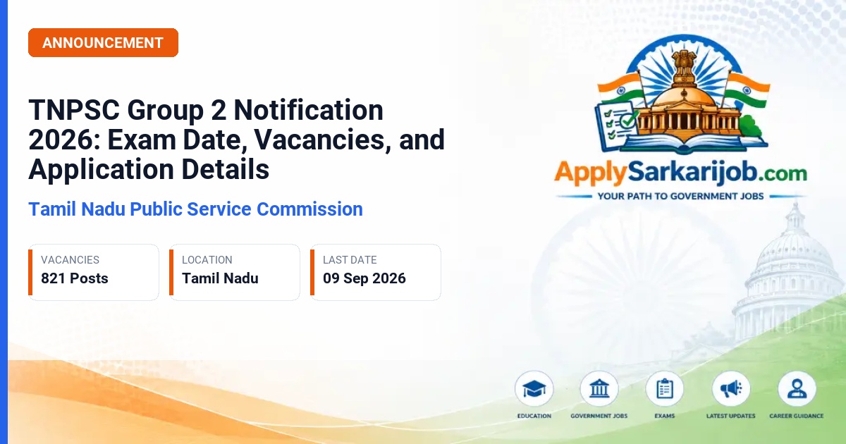 Tamil Nadu Public Service Commission - Combined Civil Services Examination – II (Group II & Group IIA) Official Notification Poster & Schedule
