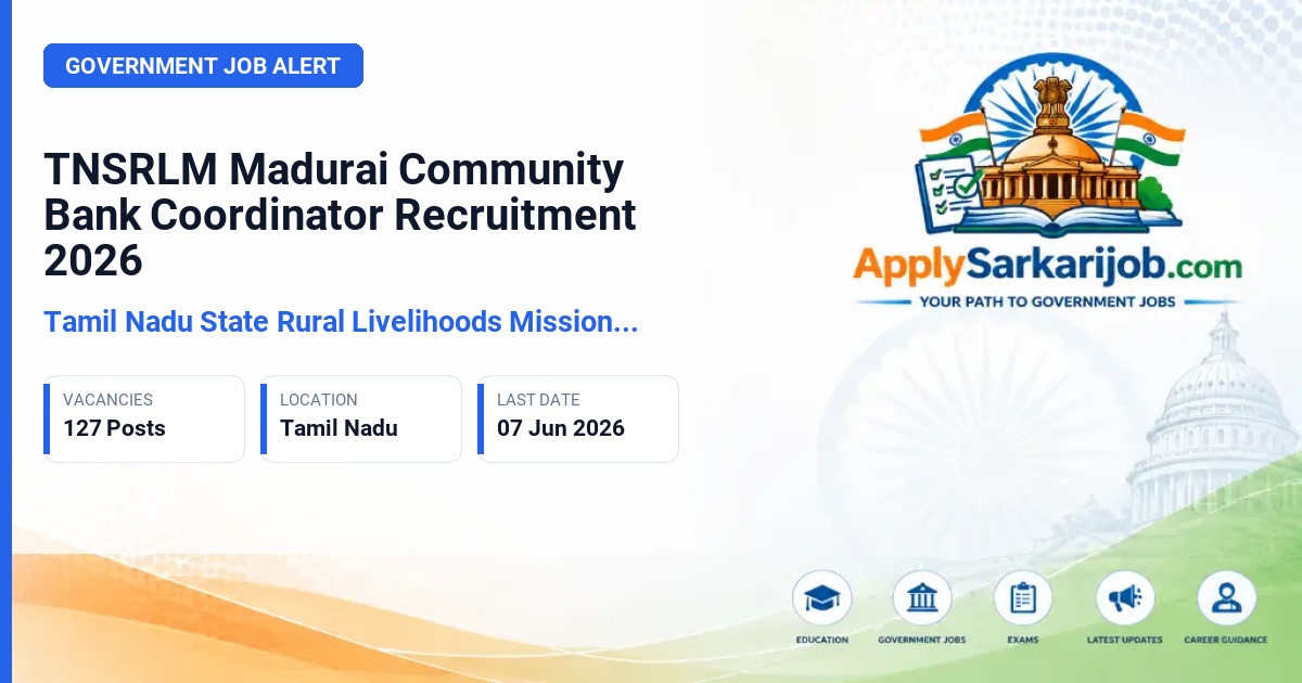 Tamil Nadu State Rural Livelihoods Mission (TNSRLM) Madurai - Community Bank Coordinator Official Notification Poster & Schedule