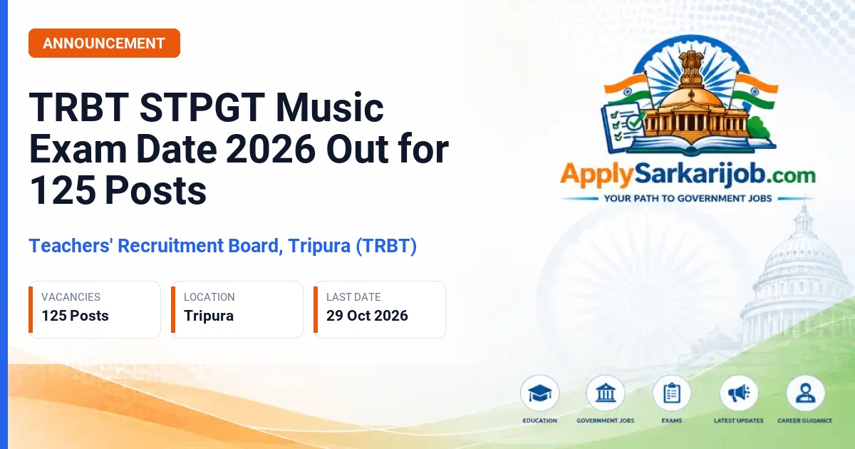 Teachers' Recruitment Board, Tripura (TRBT) - Selection Test for Post Graduate Teacher (STPGT) 2026 Official Notification Poster & Schedule
