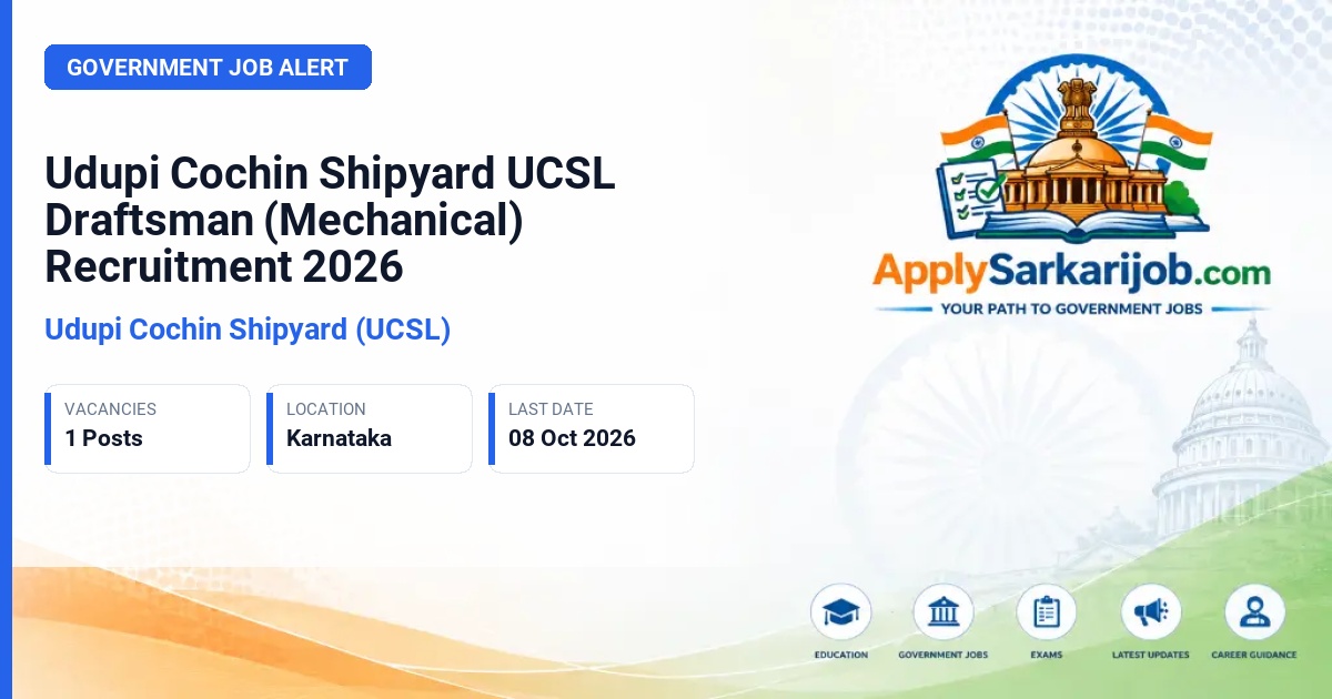 Udupi Cochin Shipyard (UCSL) - Draftsman (Mechanical) Official Notification Poster & Schedule