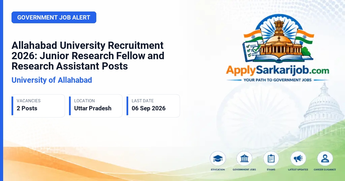 University of Allahabad - Junior Research Fellow and Research Assistant Official Notification Poster & Schedule