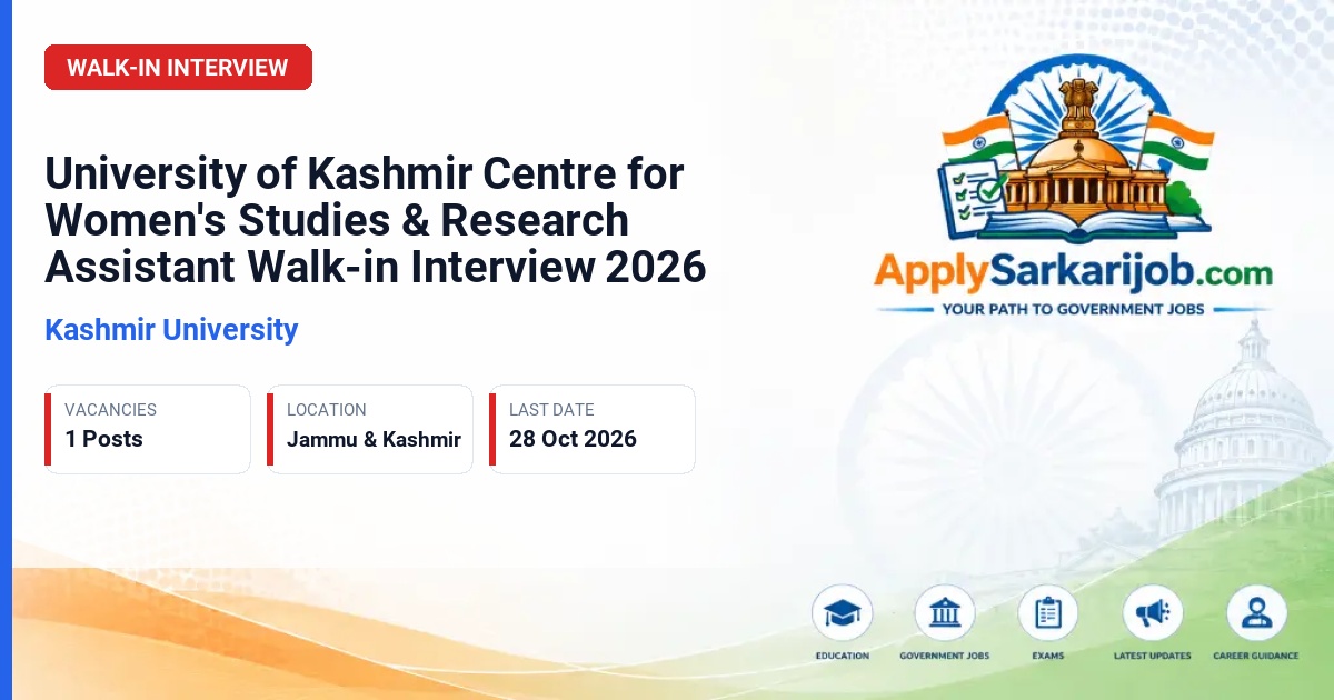 Kashmir University - Research Assistant Official Notification Poster & Schedule