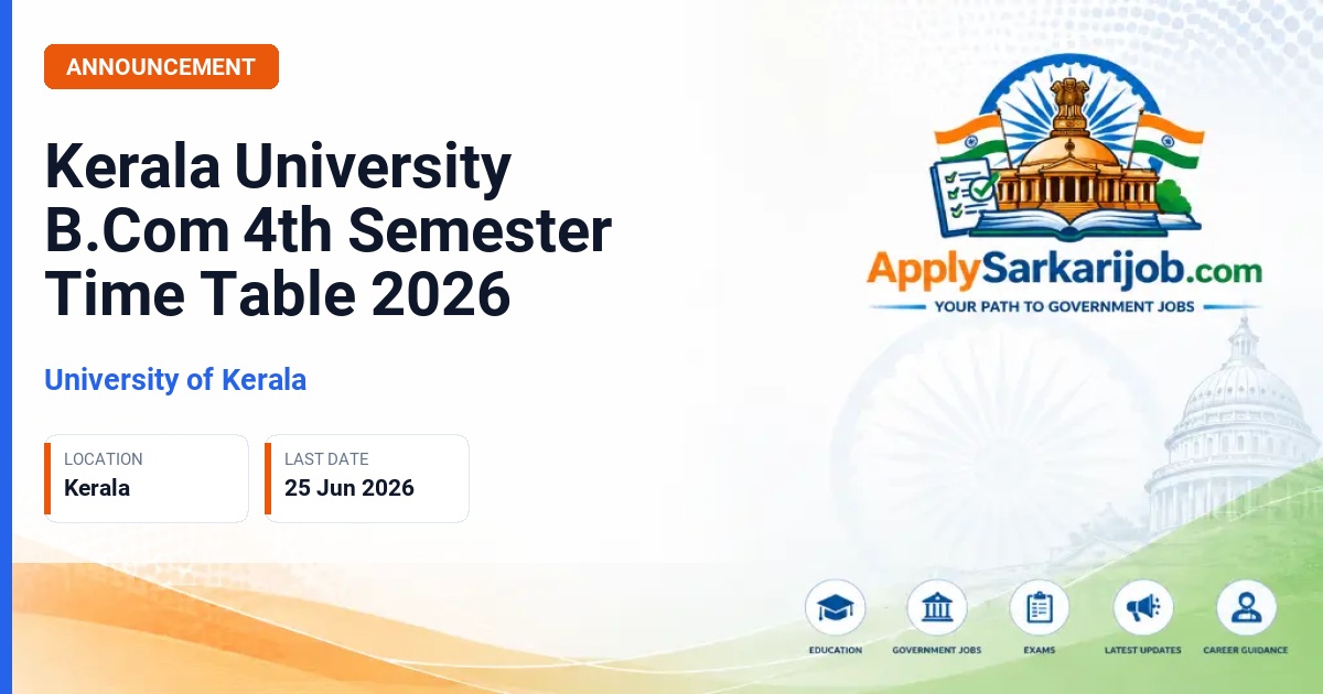 University of Kerala - Kerala University B.Com 4th Semester Time Table 2026 Official Notification Poster & Schedule