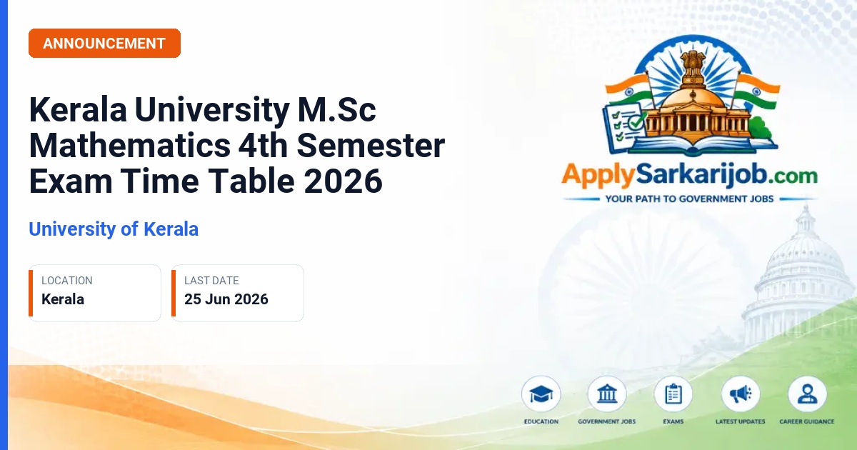 University of Kerala - Kerala University M.Sc Mathematics 4th Semester Exam Time Table 2026 Official Notification Poster & Schedule