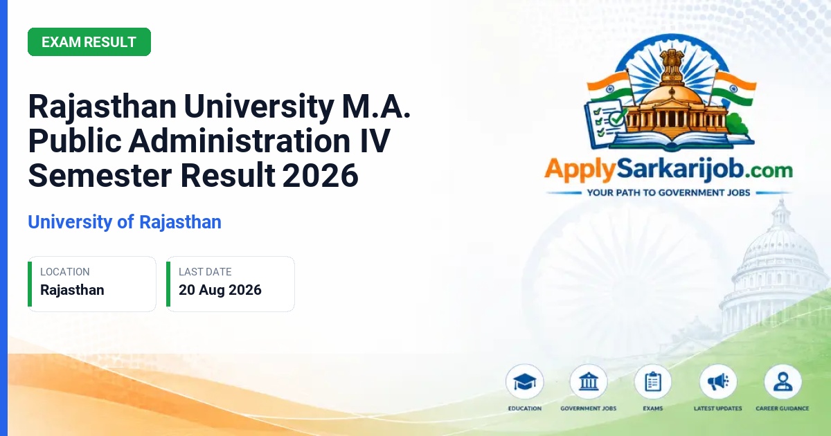 University of Rajasthan - Rajasthan University M.A. Public Administration IV Semester Result 2026 Official Notification Poster & Schedule