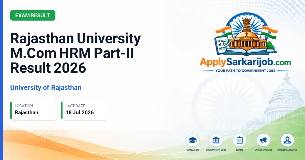 University of Rajasthan - M.Com HRM Part-II Official Notification Poster & Schedule