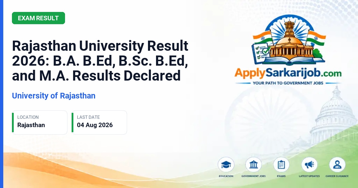 University of Rajasthan - Rajasthan University Result 2026: B.A. B.Ed, B.Sc. B.Ed, and M.A. Results Declared Official Notification Poster & Schedule