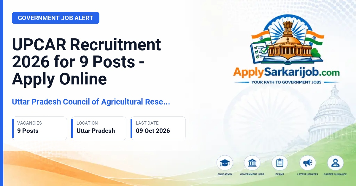Uttar Pradesh Council of Agricultural Research (UPCAR) - Computer Programmer, Junior Assistant, Computer Operator, EPABX Operator, Accountant, Private Secretary to the Director General, Stenographer, Accounts Clerk Official Notification Poster & Schedule