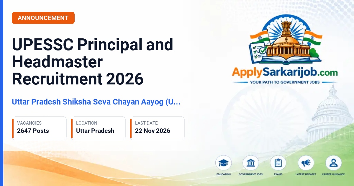 Uttar Pradesh Shiksha Seva Chayan Aayog (UPESSC) - Principal and Headmaster Official Notification Poster & Schedule