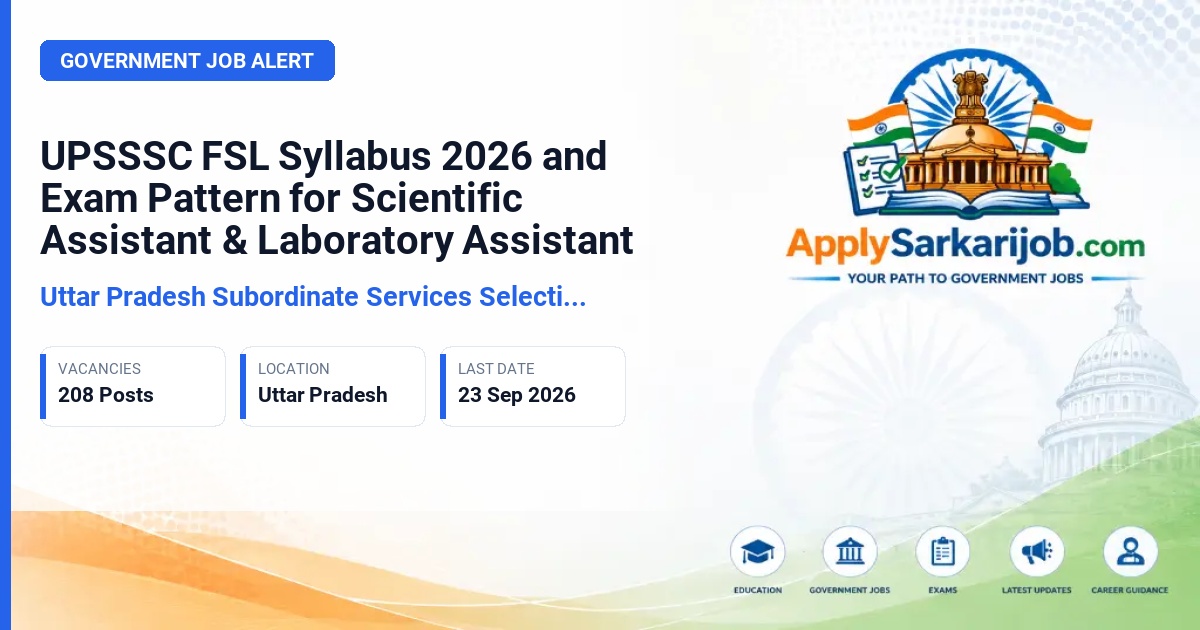 Uttar Pradesh Subordinate Services Selection Commission (UPSSSC) - Scientific Assistant & Laboratory Assistant Official Notification Poster & Schedule
