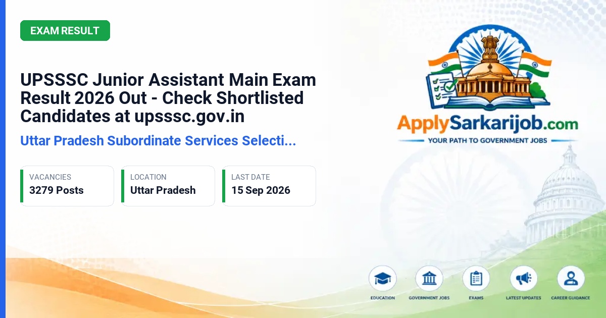 Uttar Pradesh Subordinate Services Selection Commission (UPSSSC) - Junior Assistant (Kanishtha Sahayak) Official Notification Poster & Schedule