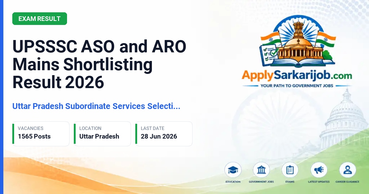 Uttar Pradesh Subordinate Services Selection Commission (UPSSSC) - Assistant Statistical Officer (ASO), Assistant Research Officer (ARO) Official Notification Poster & Schedule