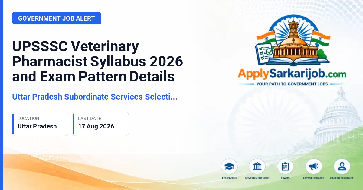 Uttar Pradesh Subordinate Services Selection Commission (UPSSSC) - Veterinary Pharmacist Official Notification Poster & Schedule