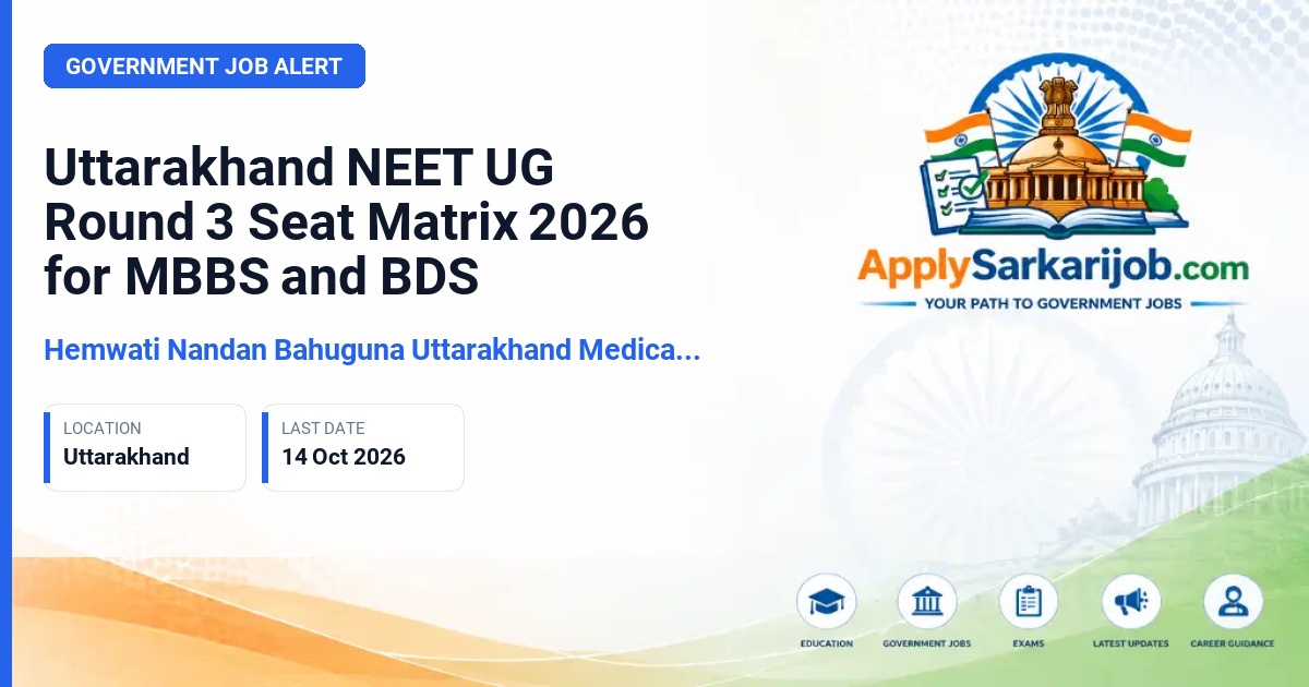 Hemwati Nandan Bahuguna Uttarakhand Medical Education University - NEET UG Round 3 Counselling Official Notification Poster & Schedule