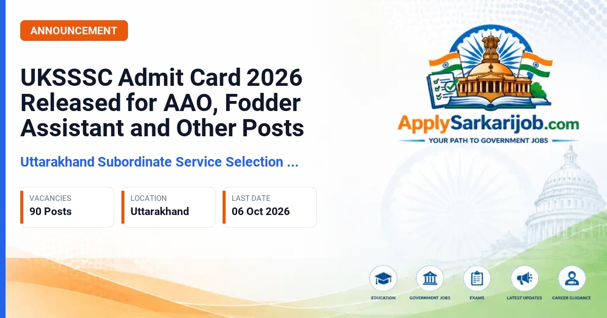 Uttarakhand Subordinate Service Selection Commission - Assistant Agriculture Officer Class-1, Assistant Agriculture Officer Class-3, Fodder Assistant Group-3, Artist, Cartographer, Law Assistant Official Notification Poster & Schedule