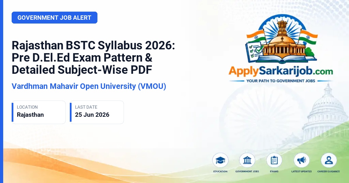 Vardhman Mahavir Open University (VMOU) - Pre D.El.Ed (BSTC) Entrance Exam Official Notification Poster & Schedule