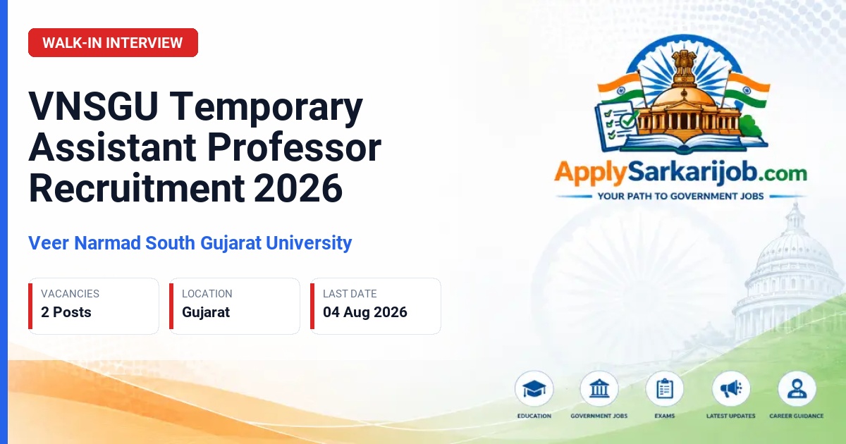 Veer Narmad South Gujarat University - Temporary Assistant Professor Official Notification Poster & Schedule