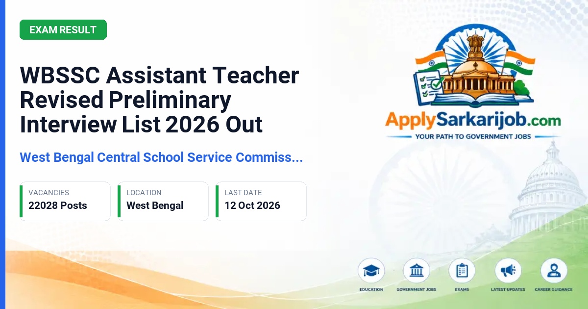 West Bengal Central School Service Commission (WBSSC) - Assistant Teacher (Classes IX-X) Official Notification Poster & Schedule