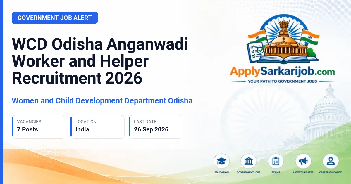 Women and Child Development Department Odisha - Anganwadi Worker and Helper Official Notification Poster & Schedule