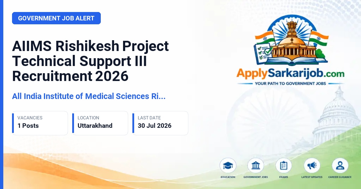 All India Institute of Medical Sciences Rishikesh - Project Technical Support III Official Notification Poster & Schedule
