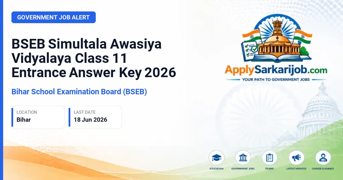 Bihar School Examination Board (BSEB) - BSEB Simultala Awasiya Vidyalaya Class 11 Entrance Answer Key 2026 Official Notification Poster & Schedule