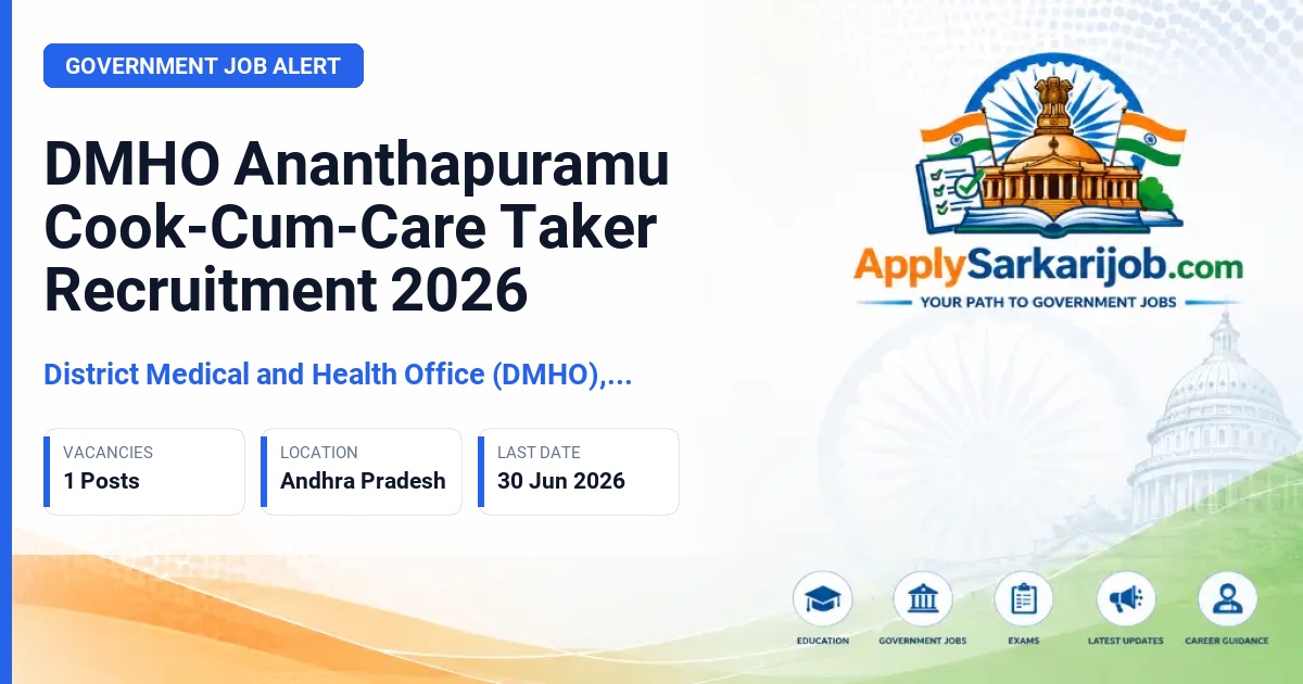 District Medical and Health Office (DMHO), Ananthapuramu - Cook-Cum-Care Taker Official Notification Poster & Schedule