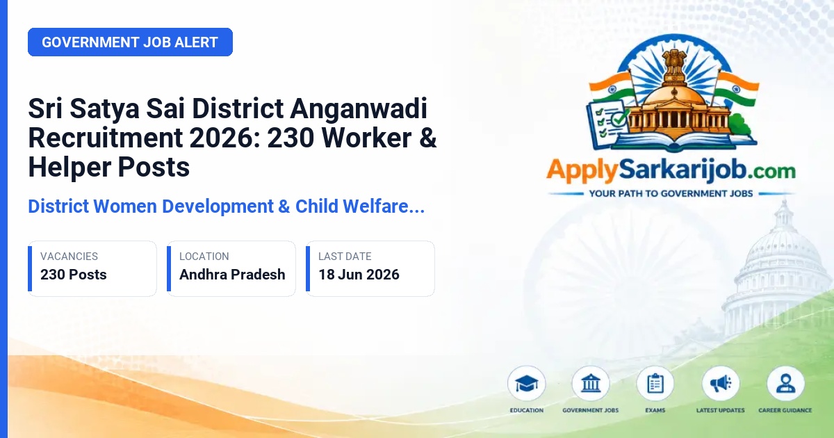District Women Development & Child Welfare Office, Sri Satya Sai District - Anganwadi Worker and Helper Official Notification Poster & Schedule