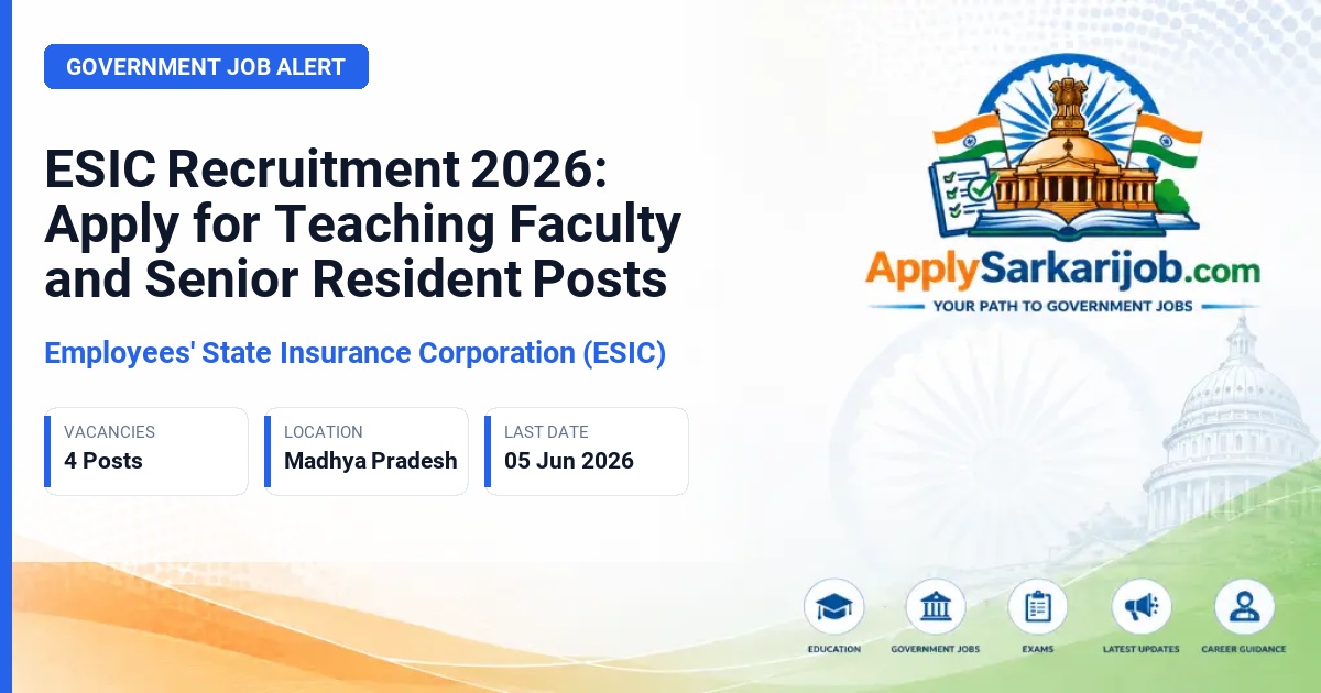 Employees' State Insurance Corporation (ESIC) - Associate Professor / Senior Resident Official Notification Poster & Schedule