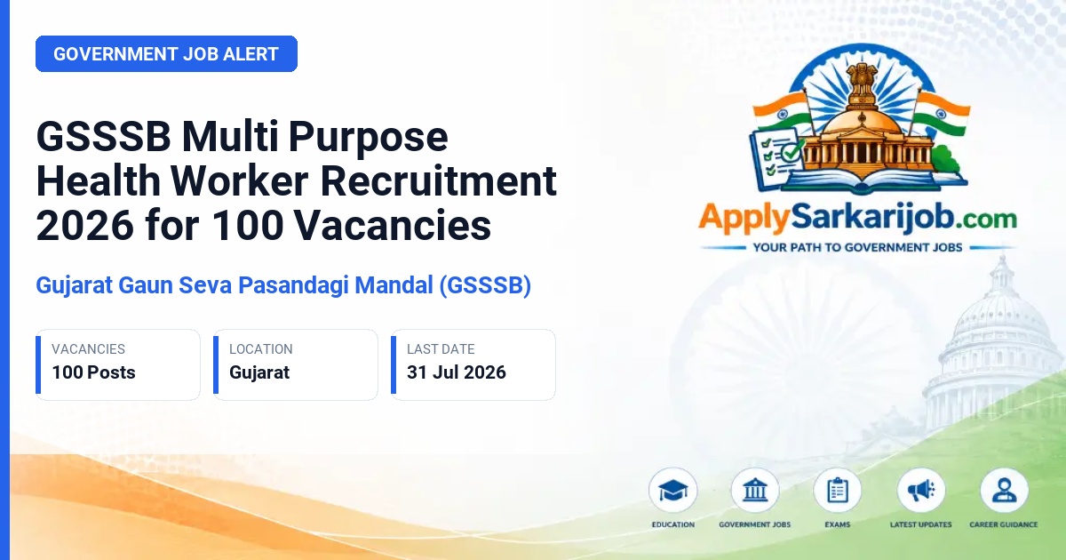 Gujarat Gaun Seva Pasandagi Mandal (GSSSB) - Multi Purpose Health Worker (Male), Class-3 Official Notification Poster & Schedule