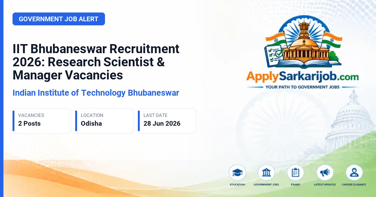 Indian Institute of Technology Bhubaneswar - Research Scientist, Manager Official Notification Poster & Schedule