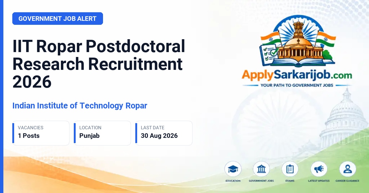 Indian Institute of Technology Ropar - Postdoctoral Research Position Official Notification Poster & Schedule