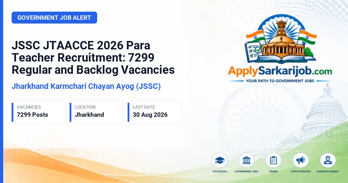 Jharkhand Karmchari Chayan Ayog (JSSC) - Prashikshit Sahayak Acharya (Para Teacher) Official Notification Poster & Schedule