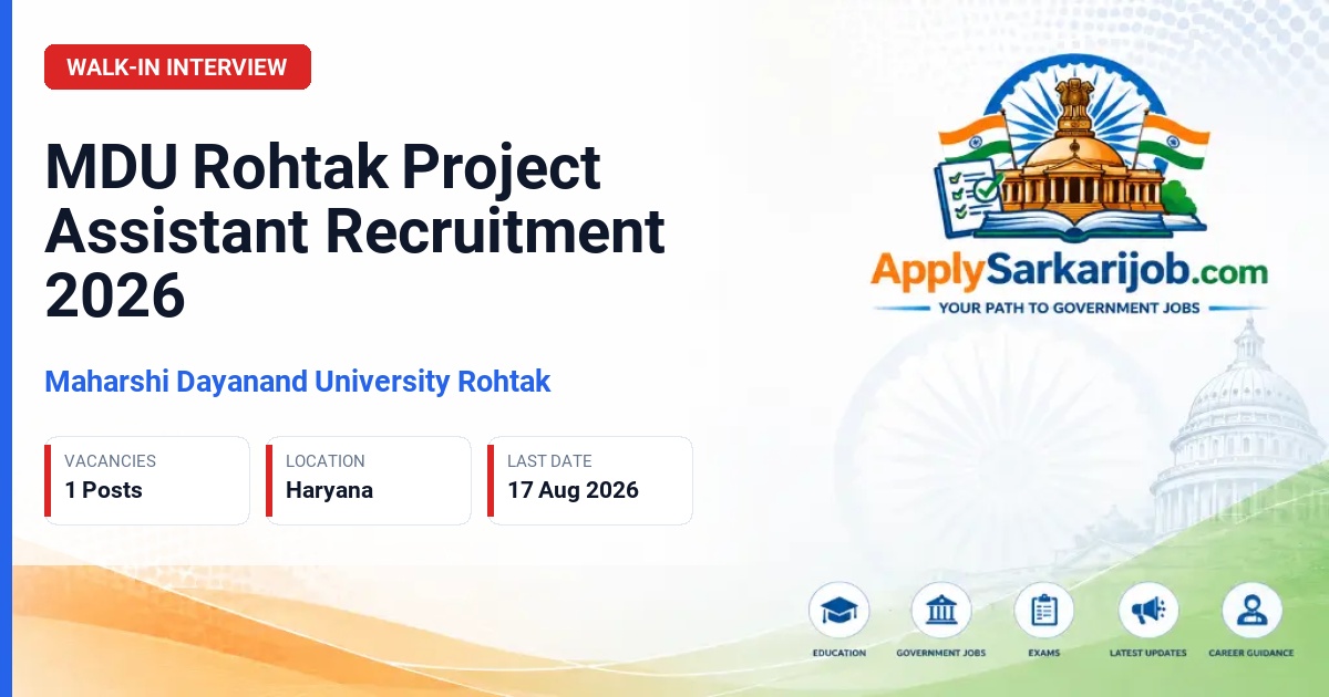 Maharshi Dayanand University Rohtak - Project Assistant Official Notification Poster & Schedule