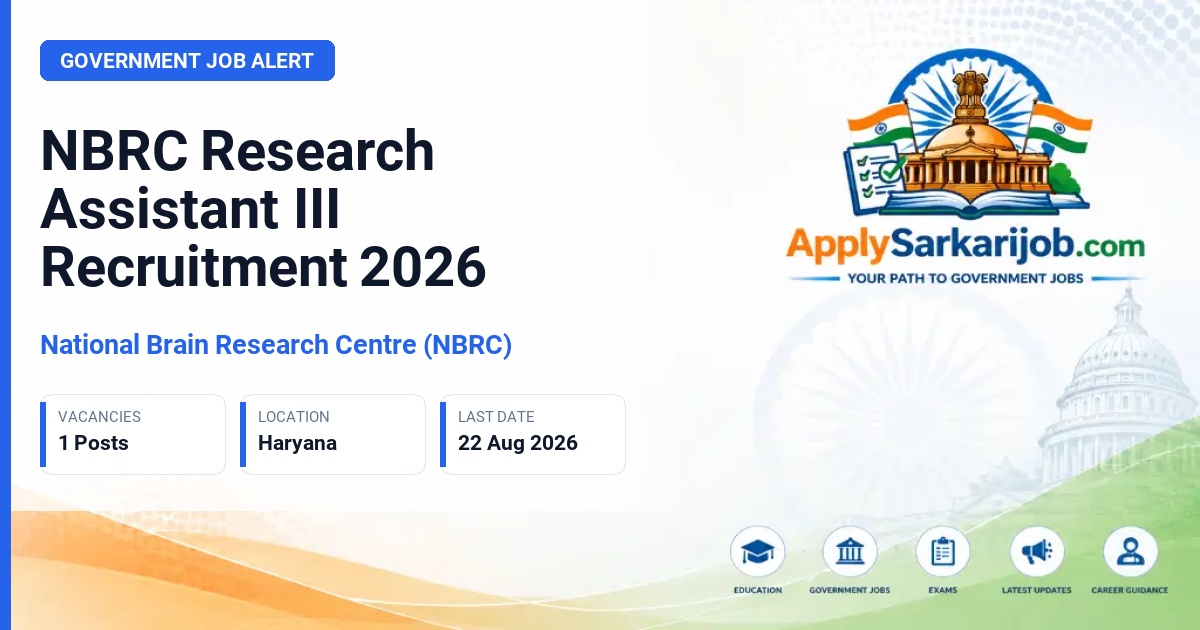 National Brain Research Centre (NBRC) - Research Assistant III Official Notification Poster & Schedule