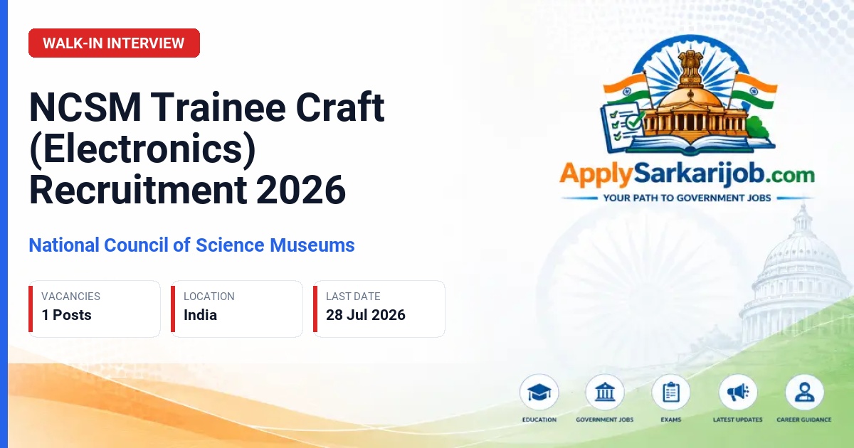National Council of Science Museums - Trainee Craft (Electronics) Official Notification Poster & Schedule