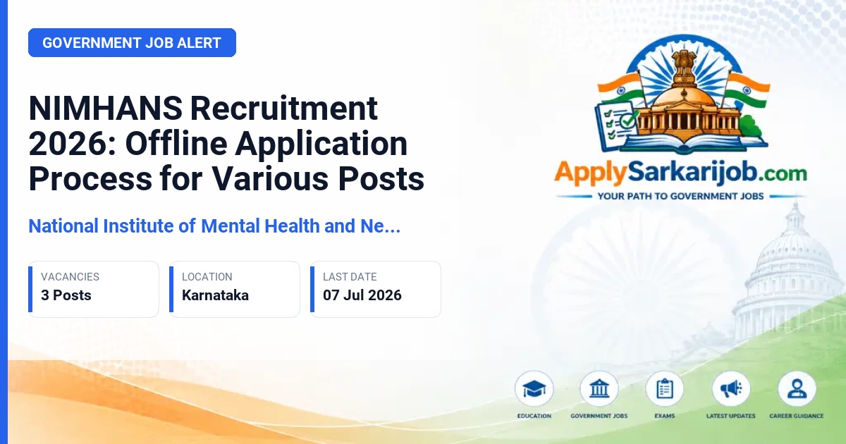 National Institute of Mental Health and Neuro Sciences - Neuroanaesthesia Technologist, Accountant, Junior Secretarial Assistant Official Notification Poster & Schedule