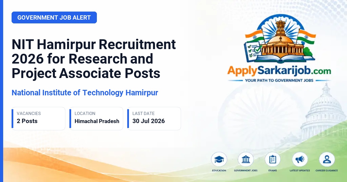 National Institute of Technology Hamirpur - Research Associate and Project Associate-I Official Notification Poster & Schedule