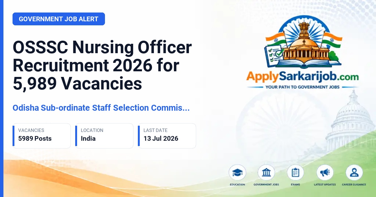 Odisha Sub-ordinate Staff Selection Commission (OSSSC) - Nursing Officer Official Notification Poster & Schedule