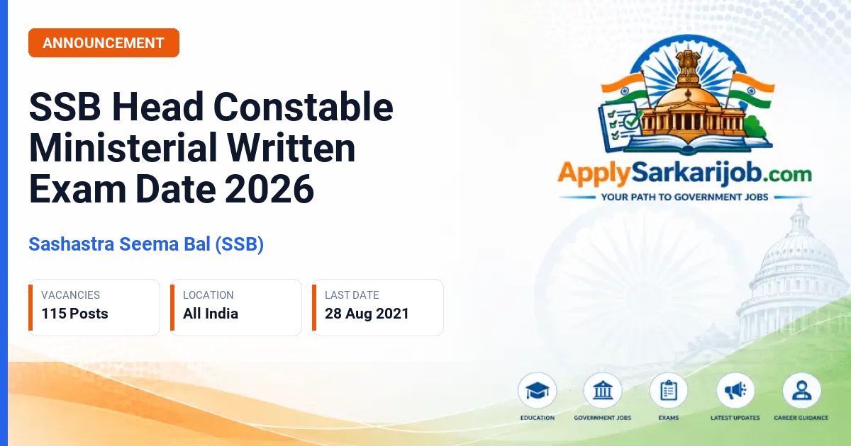 Sashastra Seema Bal (SSB) - Head Constable (Ministerial) Official Notification Poster & Schedule