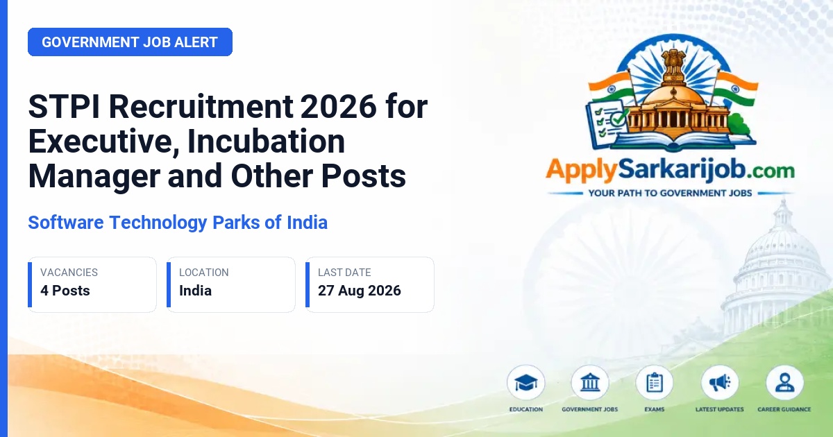 Software Technology Parks of India - Chief Operating Officer, Incubation Manager, Assistant Incubation Manager, Executive (Finance & Admin) Official Notification Poster & Schedule