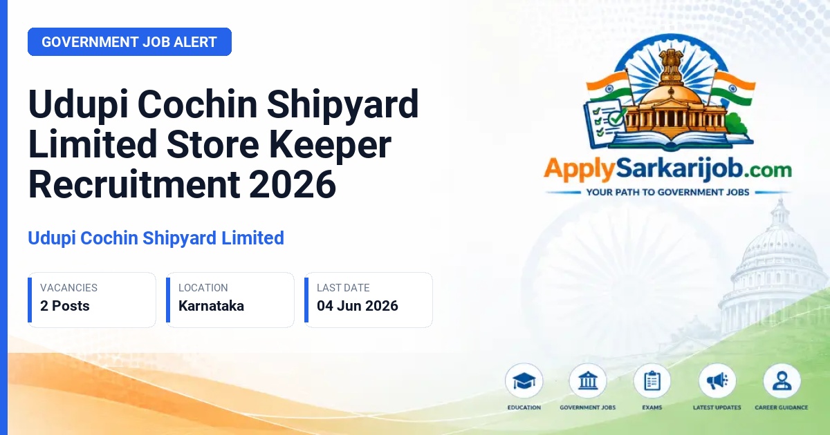 Udupi Cochin Shipyard Limited - Store Keeper Official Notification Poster & Schedule
